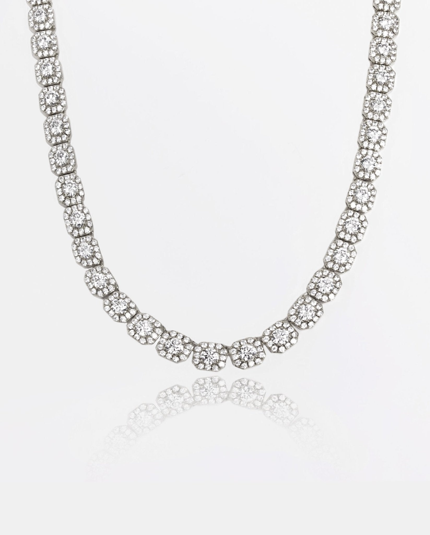 10mm Clustered Tennis Chain - White Gold - Cernucci