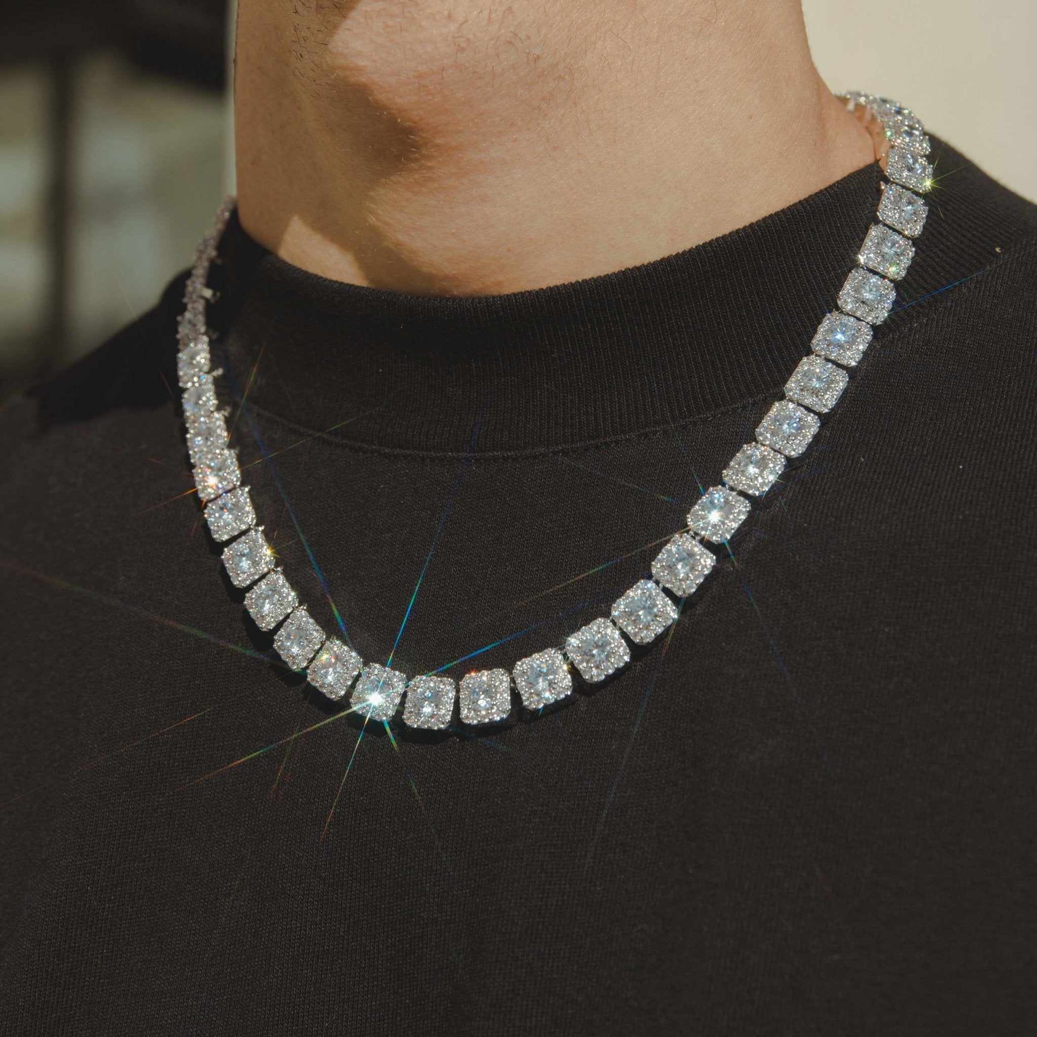 10mm Clustered Tennis Chain - White Gold - Cernucci