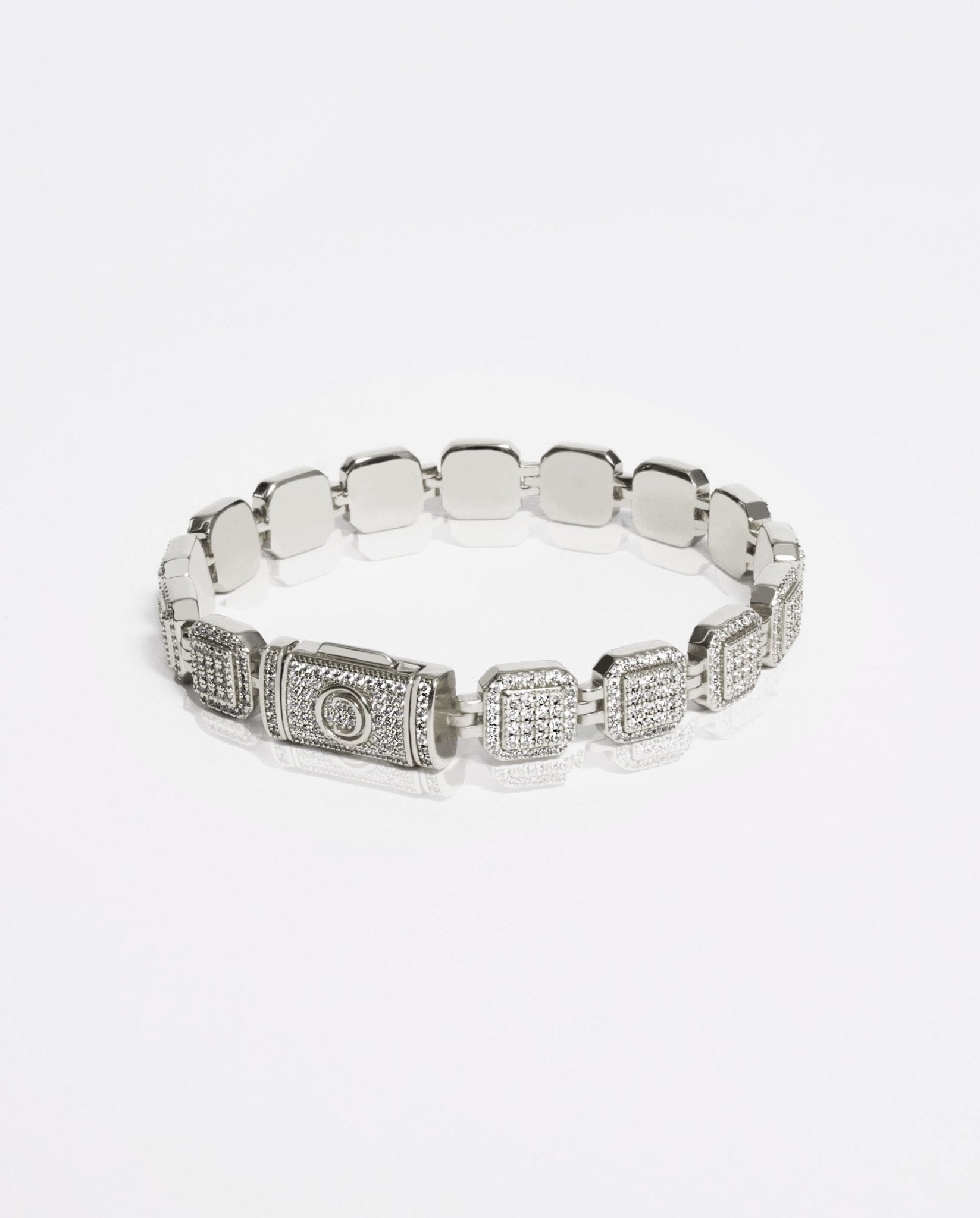 10mm Iced Cushion Link Bracelet - White Gold - Cernucci