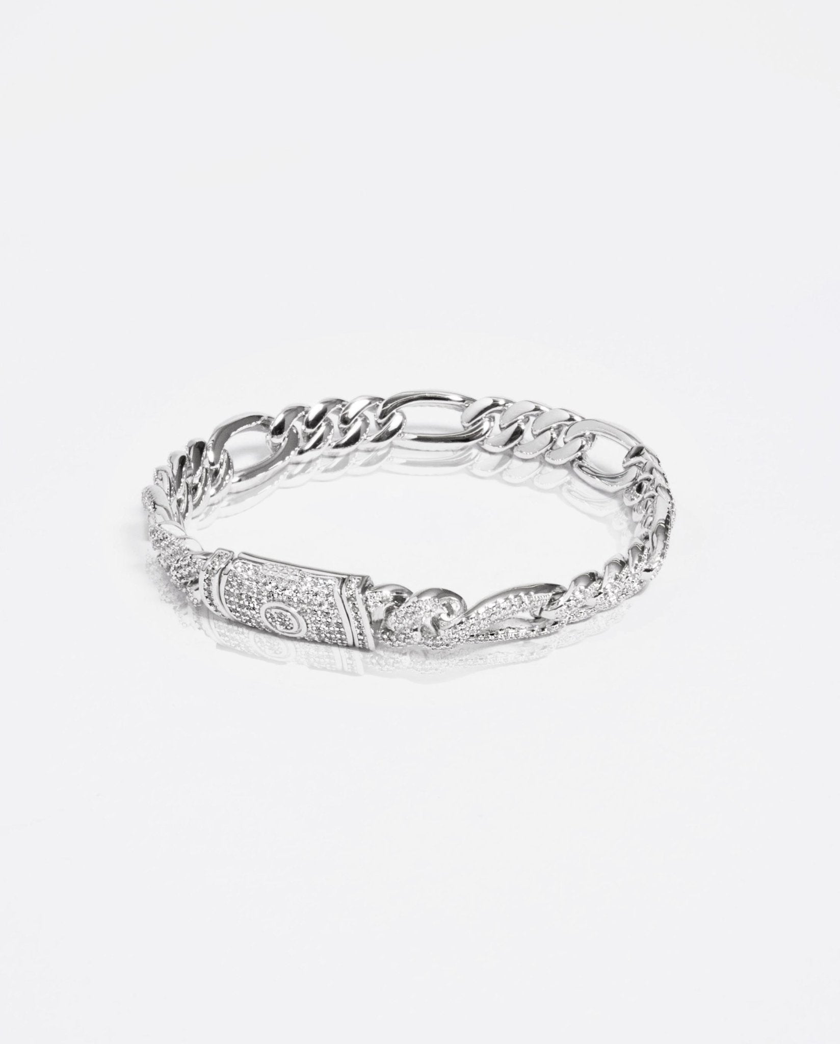 10mm Iced Figaro Bracelet - White Gold - Cernucci