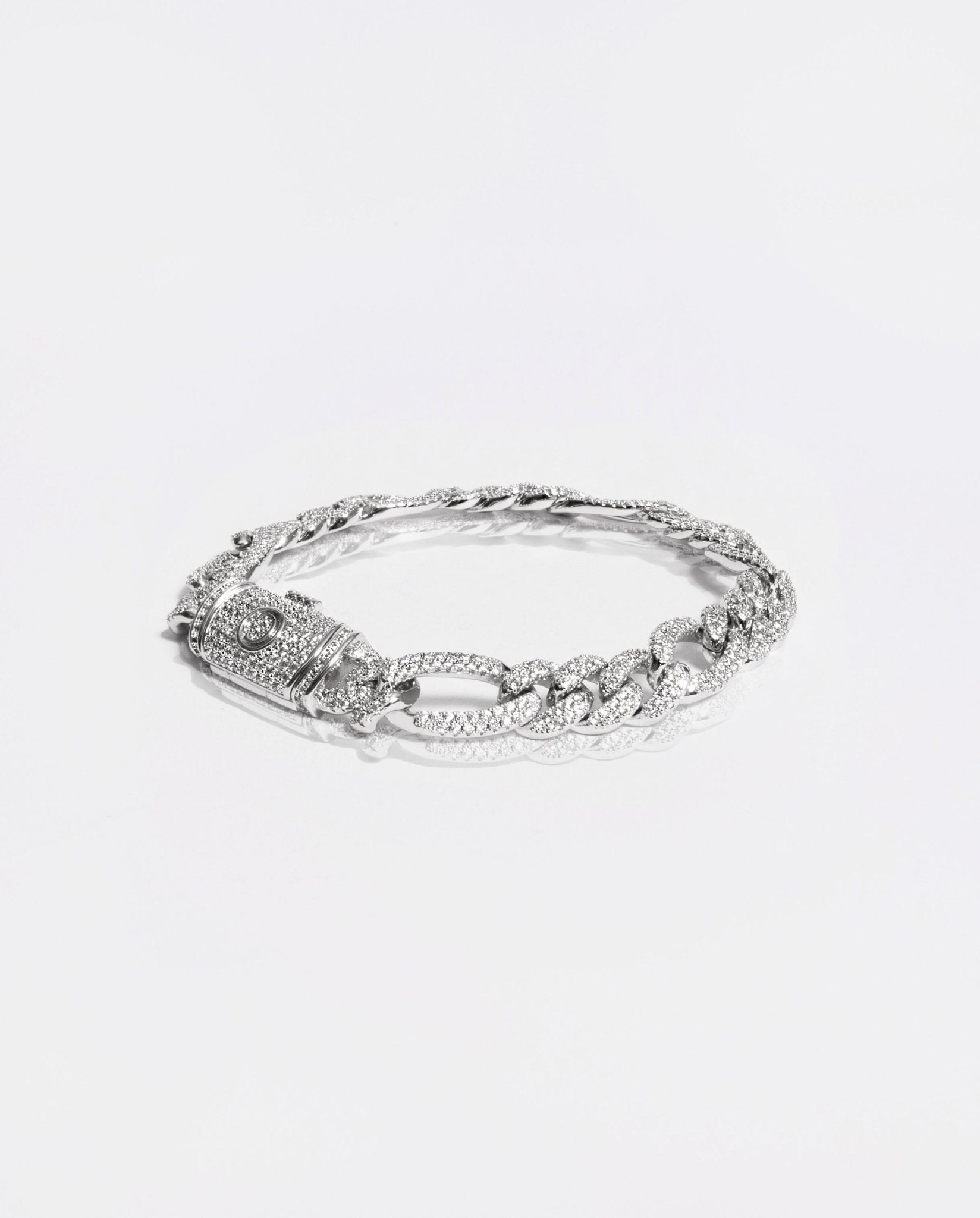 10mm Iced Figaro Bracelet - White Gold - Cernucci