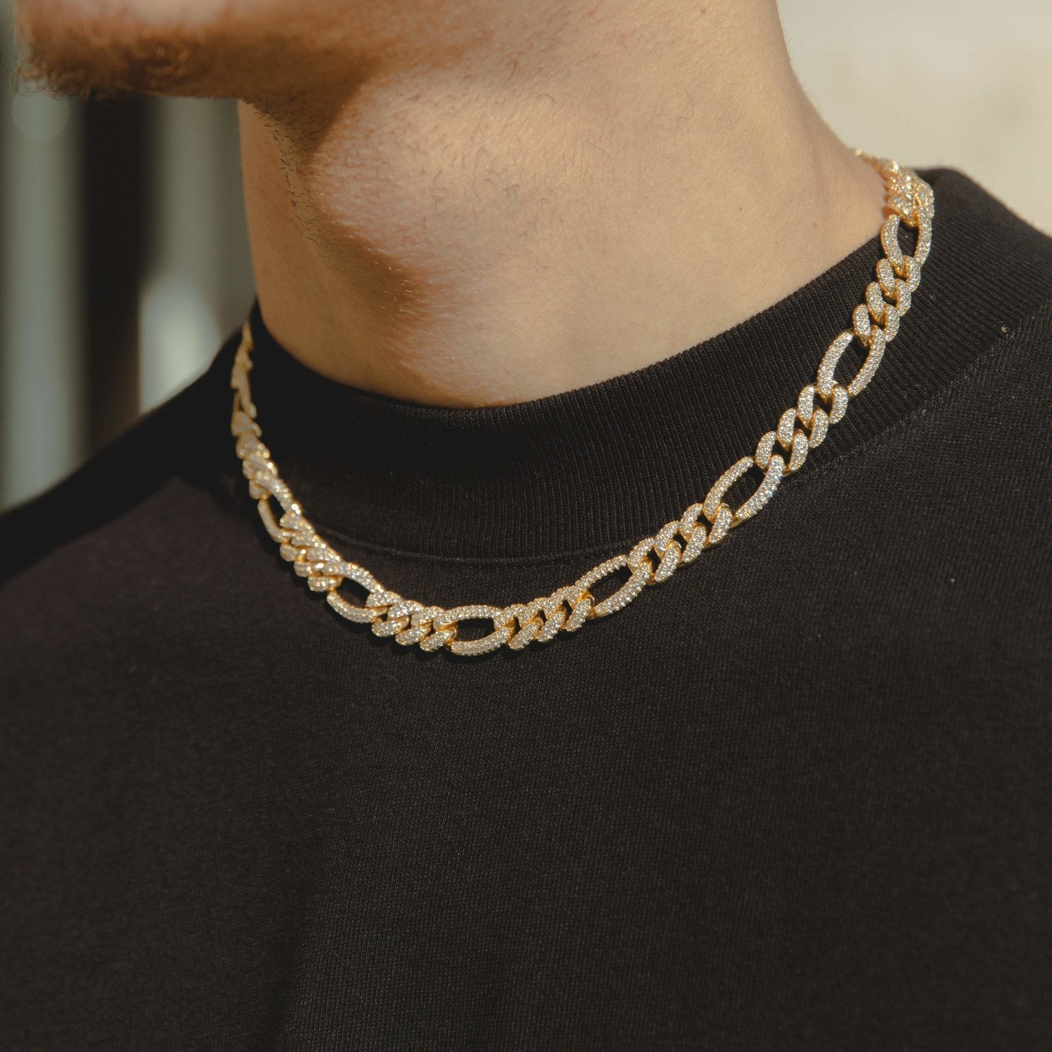 10mm Iced Figaro Chain - Gold - Cernucci