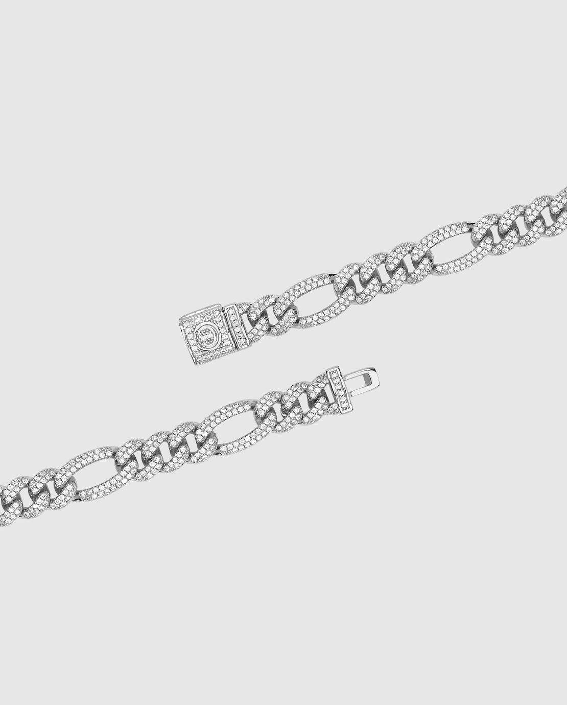 10mm Iced Figaro Chain - White Gold - Cernucci