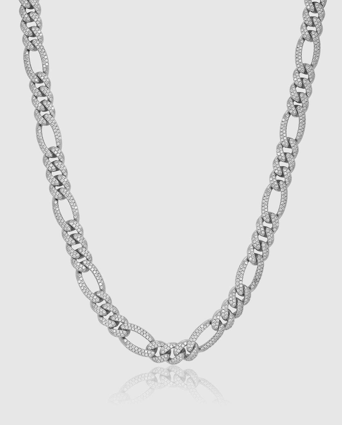 10mm Iced Figaro Chain - White Gold - Cernucci