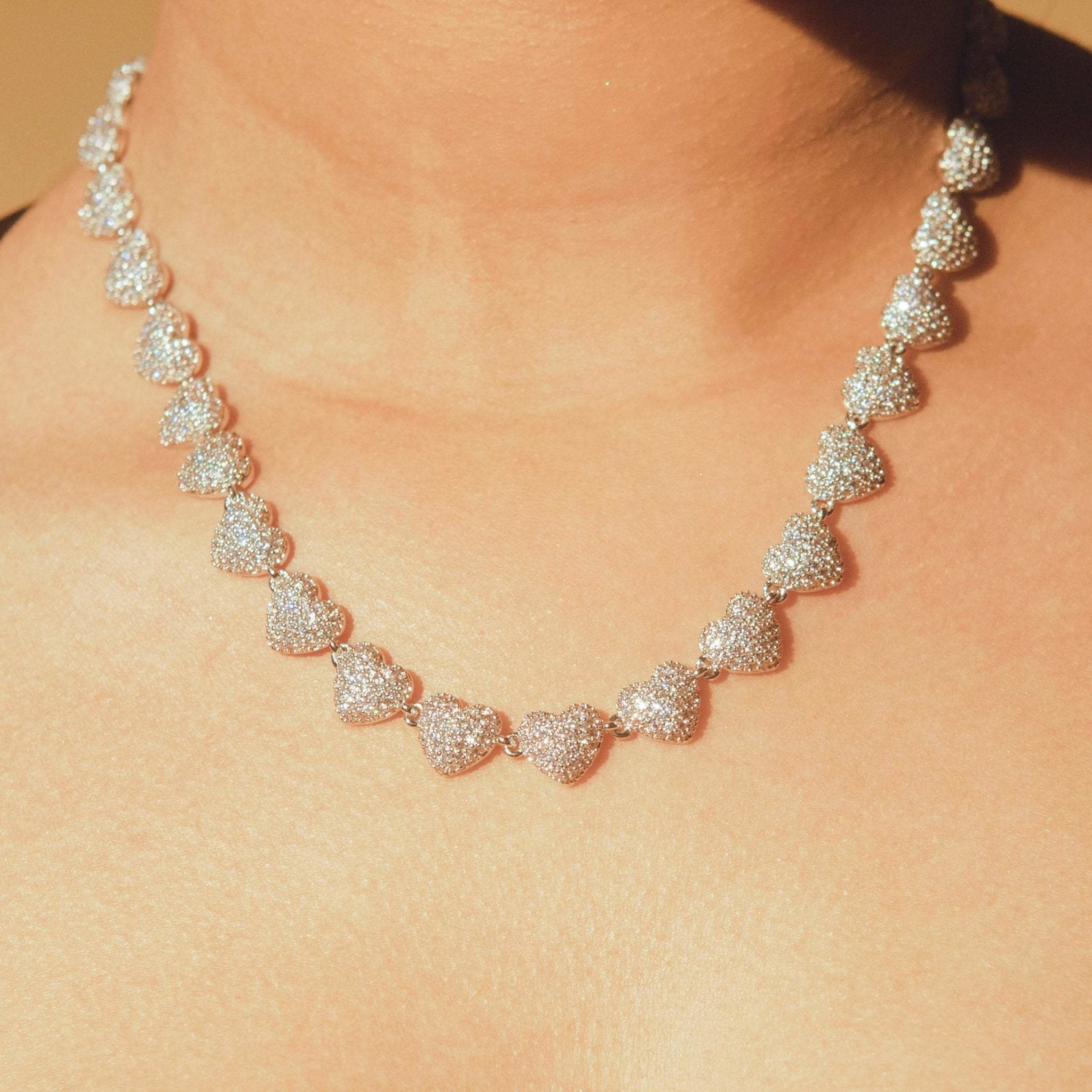 10mm Iced Heart Necklace - White Gold - Cernucci