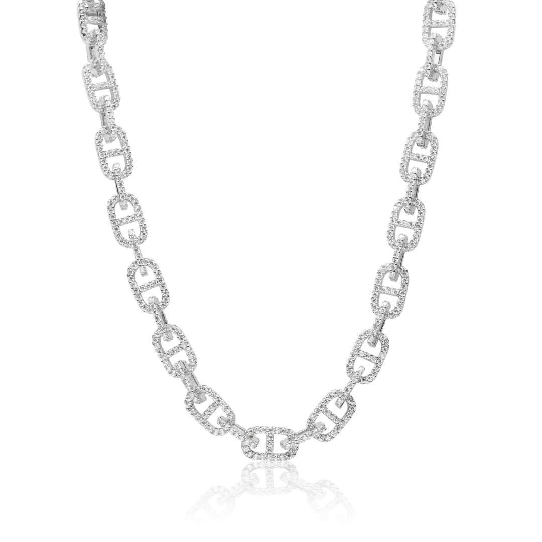 11mm Iced Astro Link Chain - White Gold - Cernucci