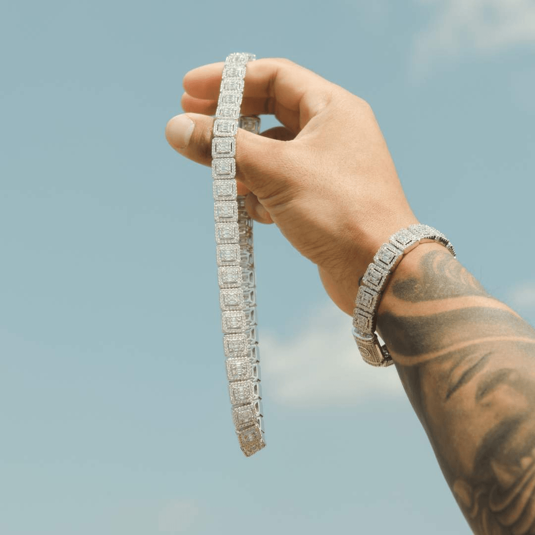 12mm Clustered Tennis Bracelet - White Gold - Cernucci