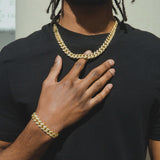 12mm Iced Cuban Chain + Bracelet Bundle - Gold - Cernucci