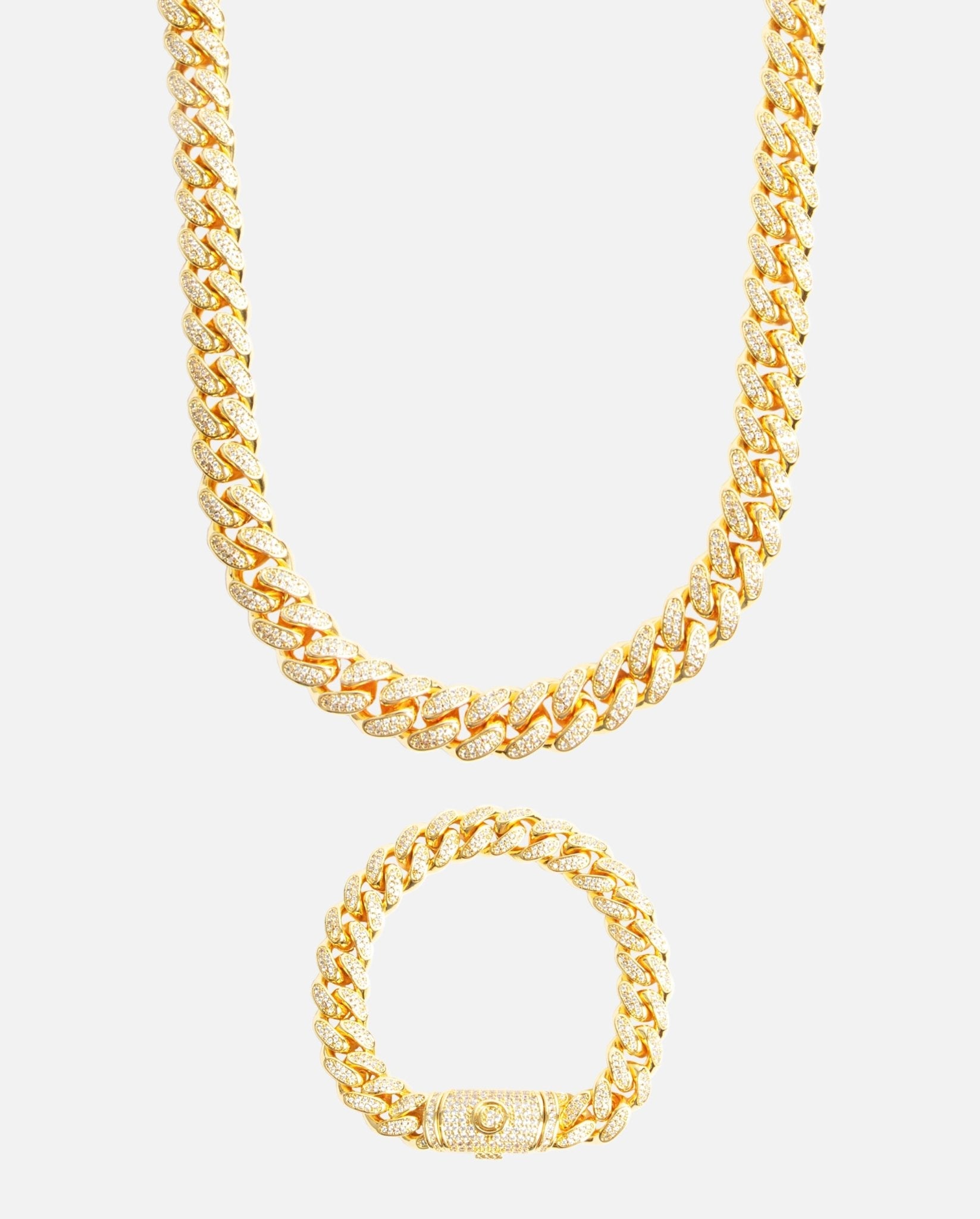 12mm Iced Cuban Chain + Bracelet Bundle - Gold - Cernucci