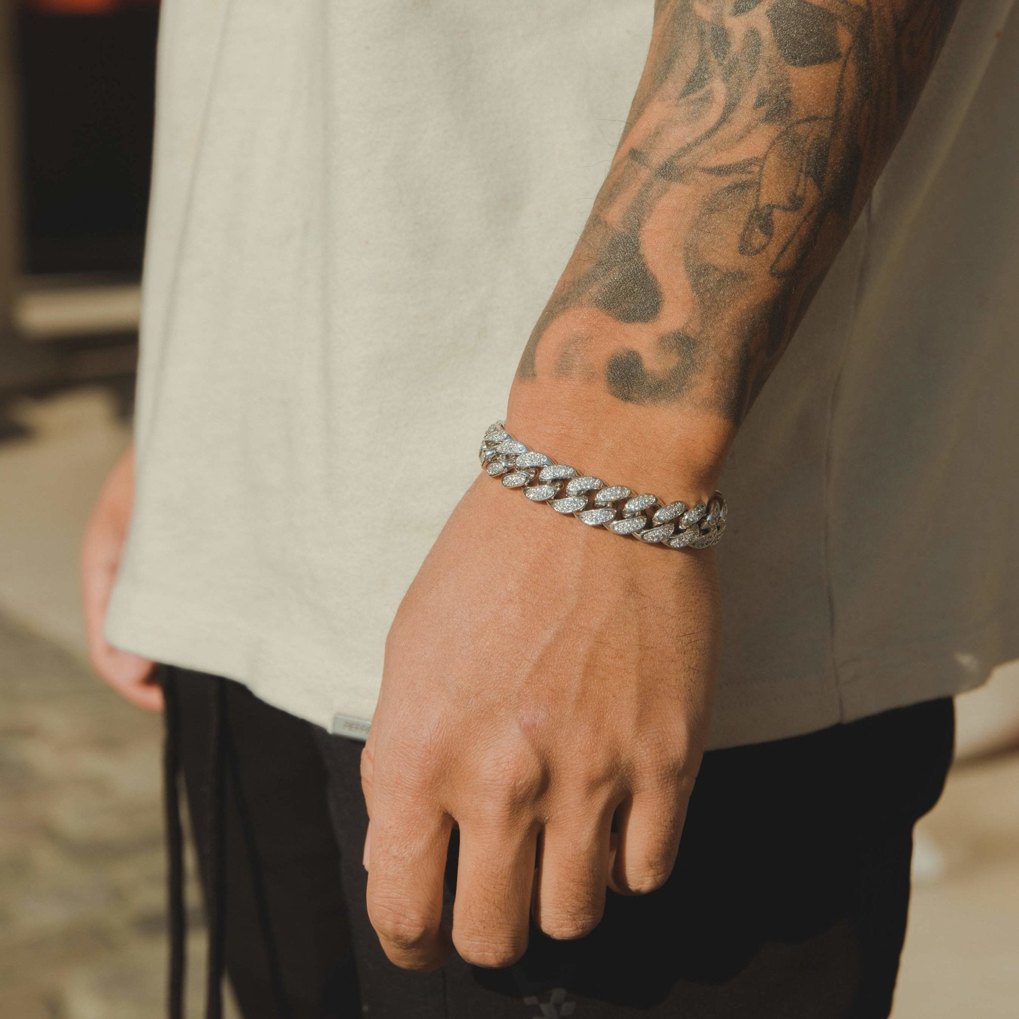 12mm Iced Cuban Link Bracelet - White Gold - Cernucci