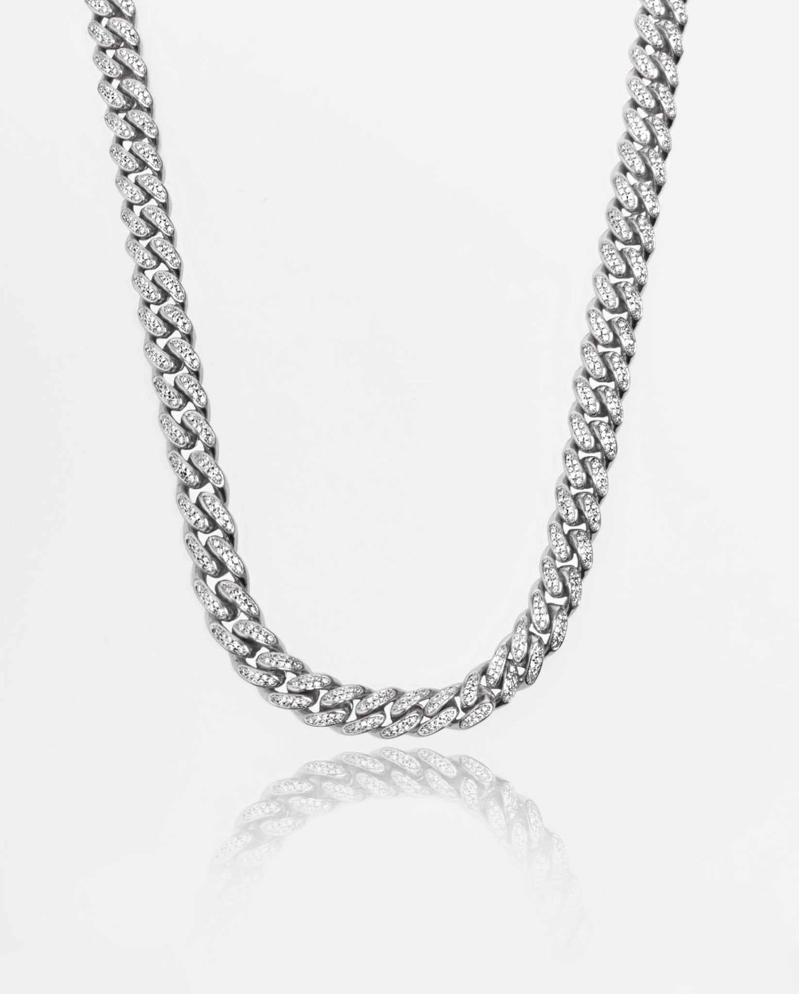 12mm Iced Cuban Link Chain - White Gold - Cernucci