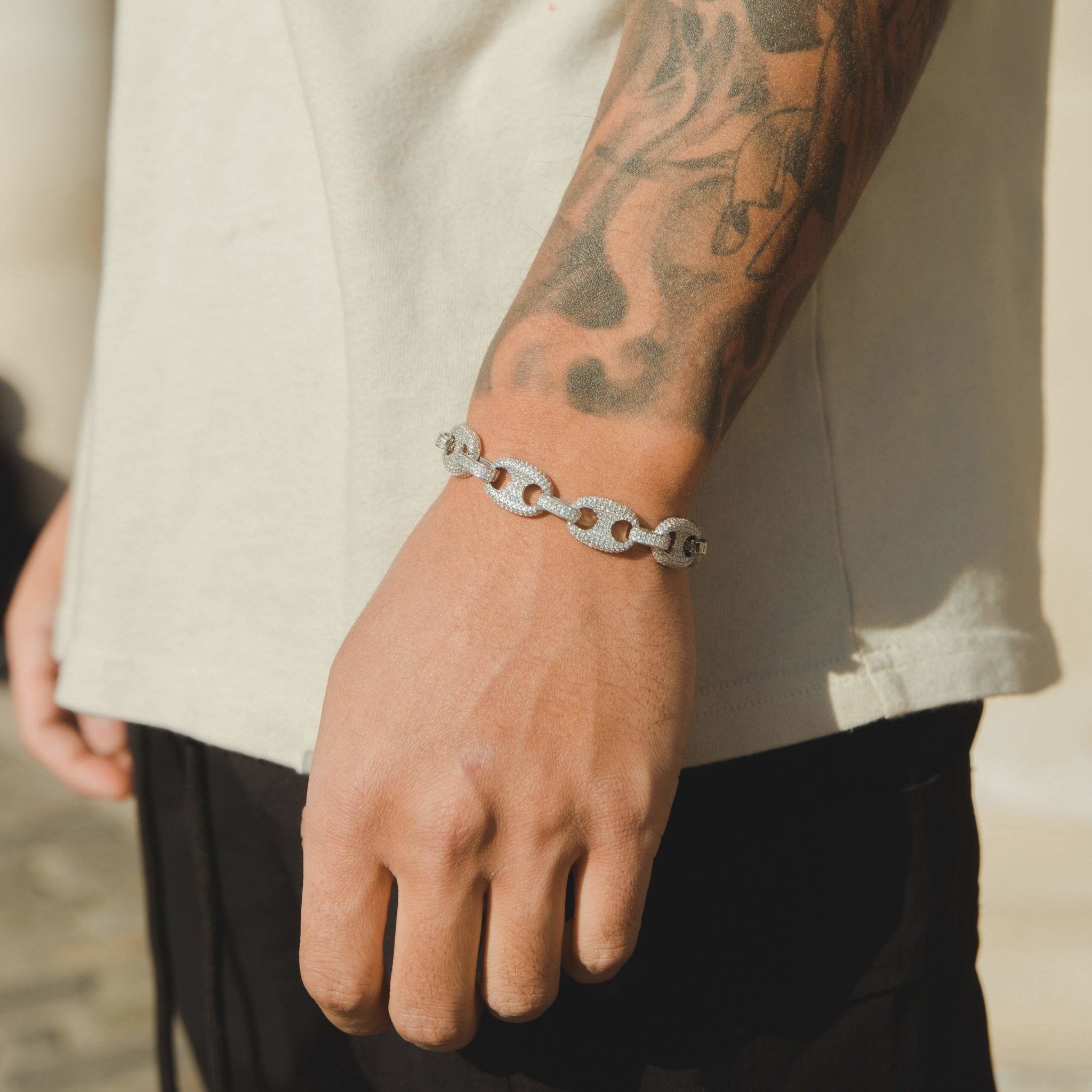 12mm Iced Gucci Link Bracelet - White Gold - Cernucci