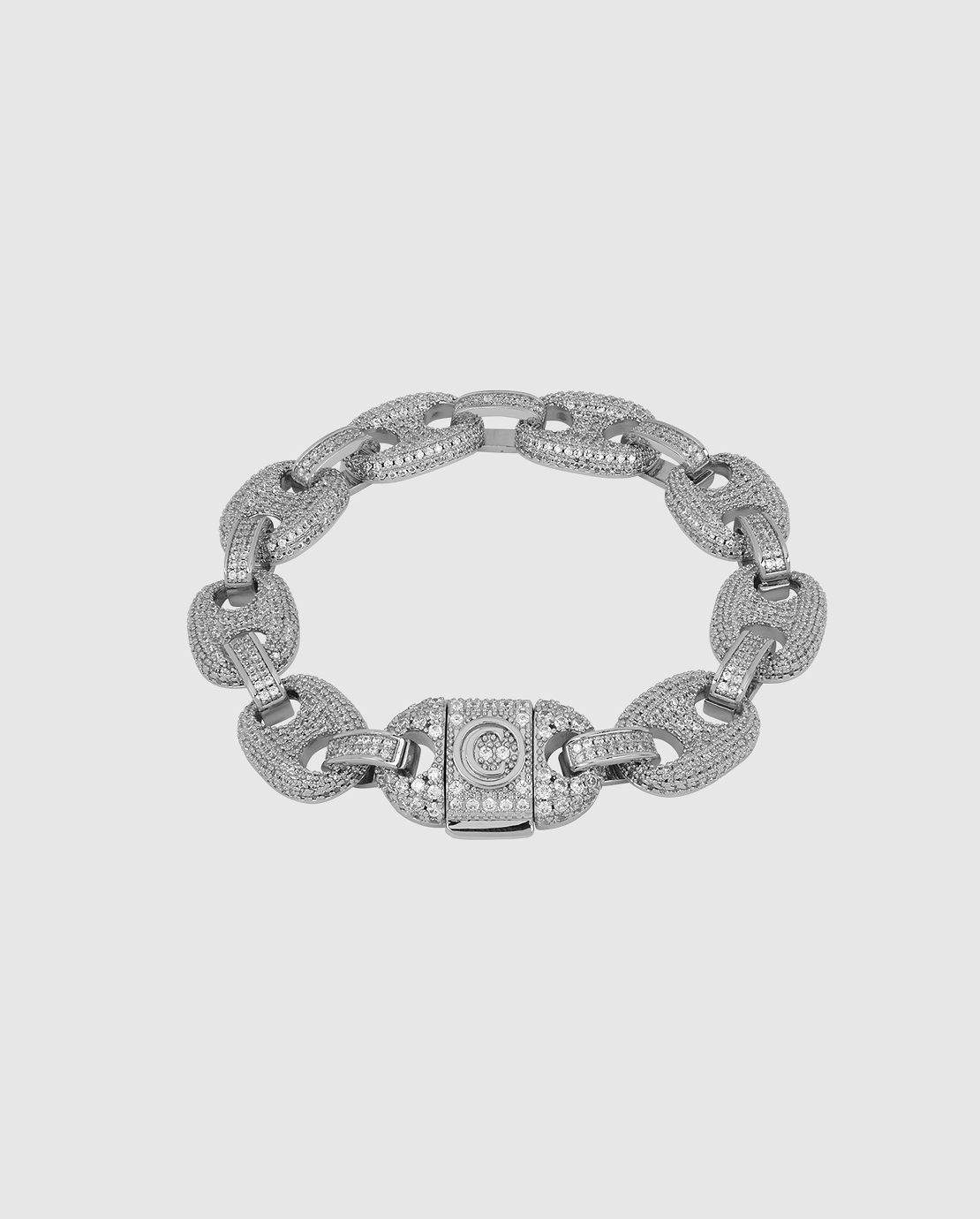 12mm Iced Gucci Link Bracelet - White Gold - Cernucci