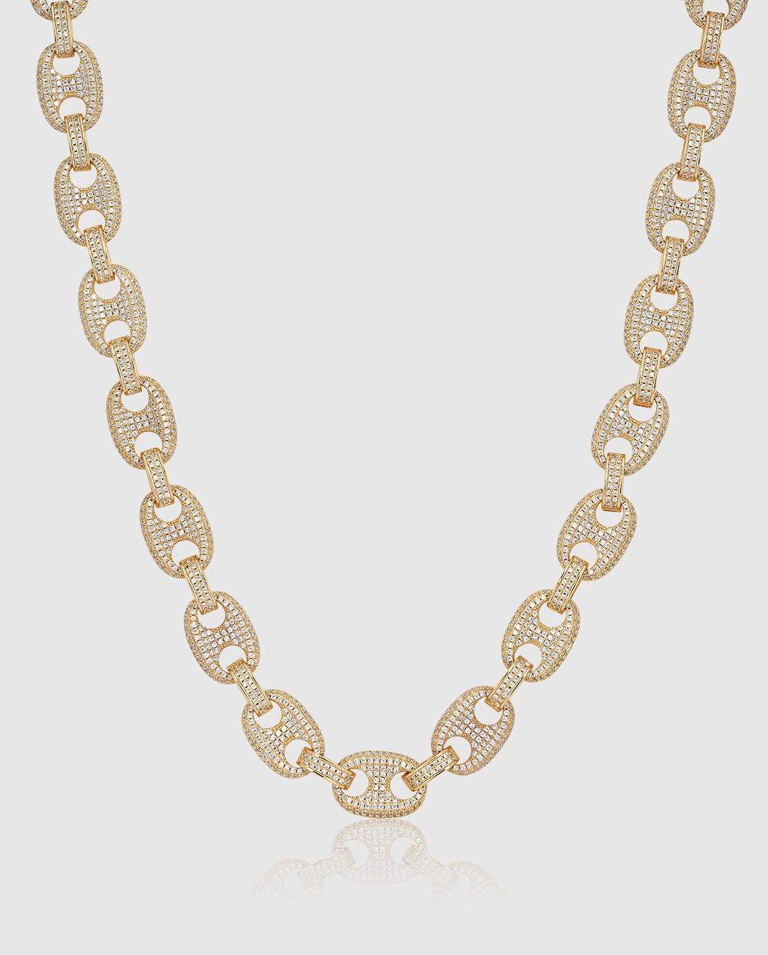12mm Iced Gucci Link Chain - Gold - Cernucci