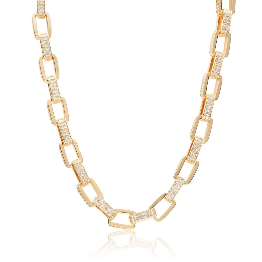 12mm Iced Hermes Link Chain - Gold - Cernucci