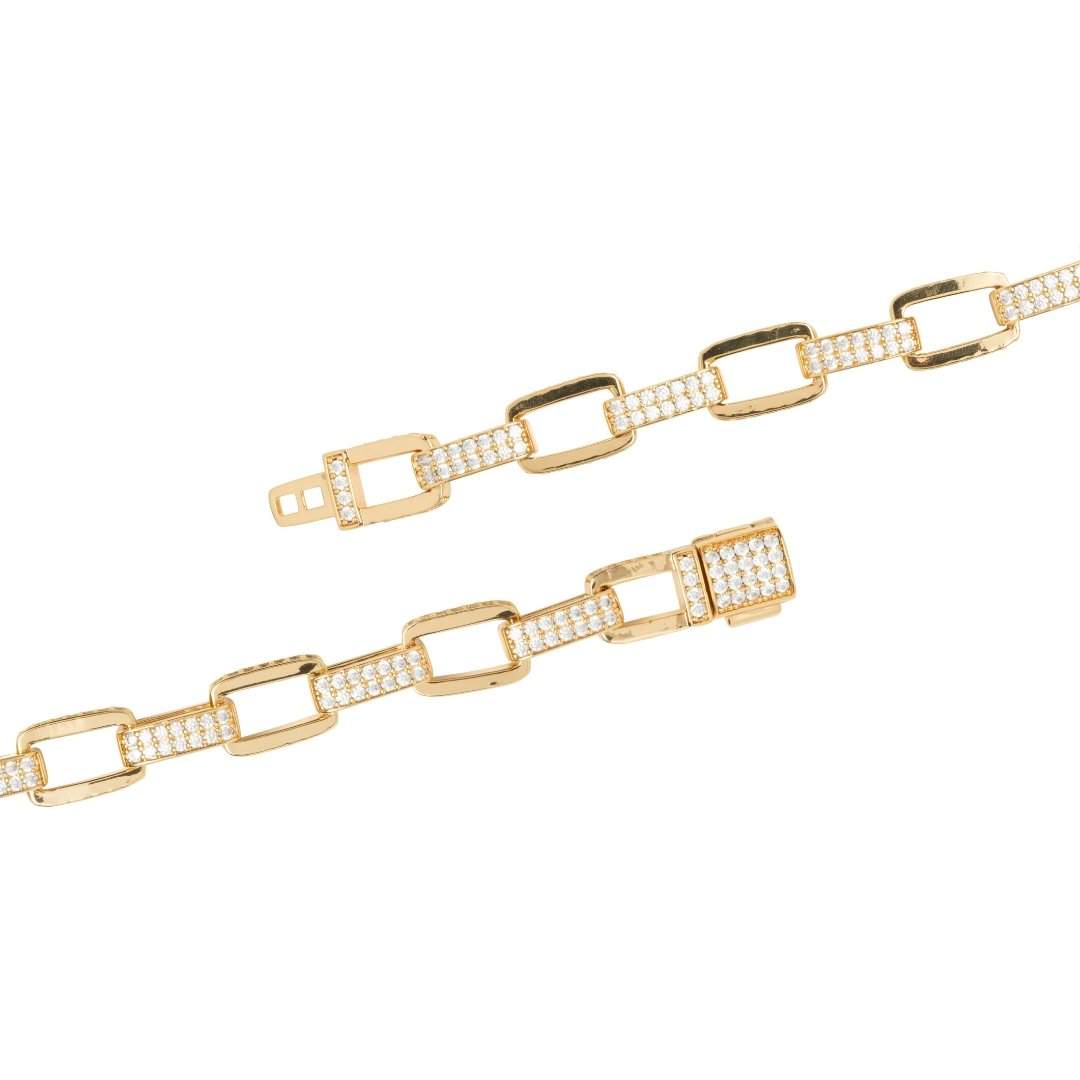 12mm Iced Hermes Link Chain - Gold - Cernucci