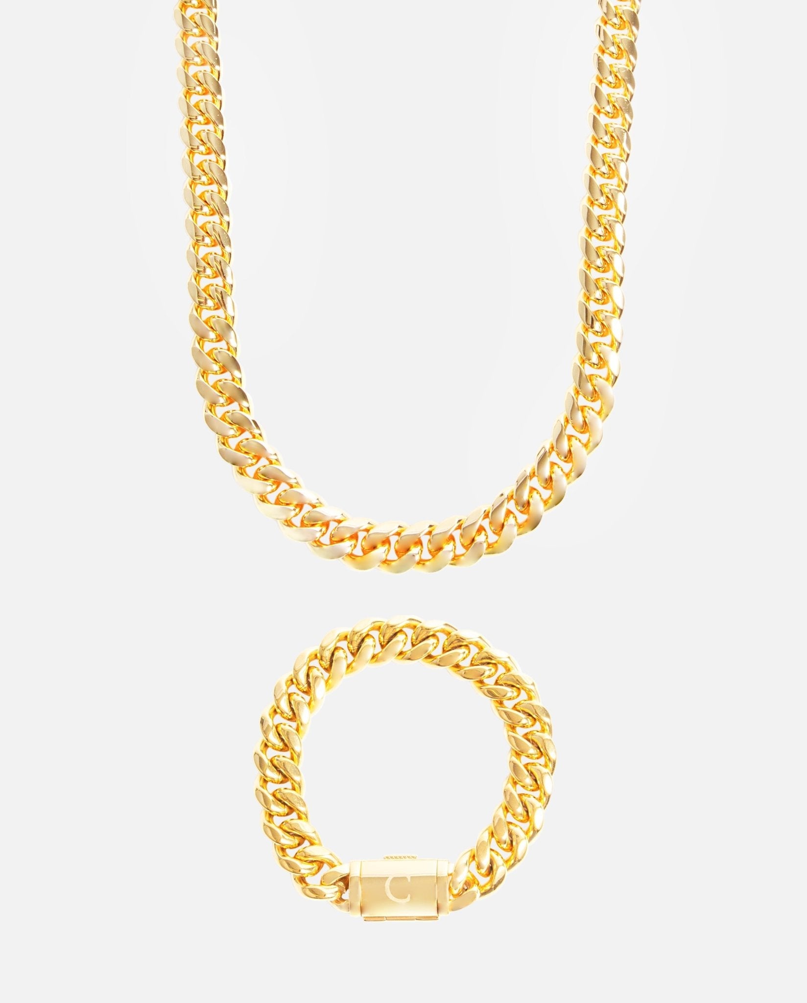 12mm Miami Cuban Chain + Bracelet Bundle - Gold - Cernucci
