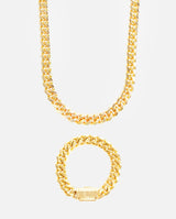 12mm Miami Cuban Chain + Bracelet Bundle - Gold - Cernucci