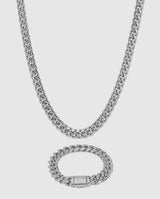 12mm Miami Cuban Chain + Bracelet Bundle - White Gold - Cernucci