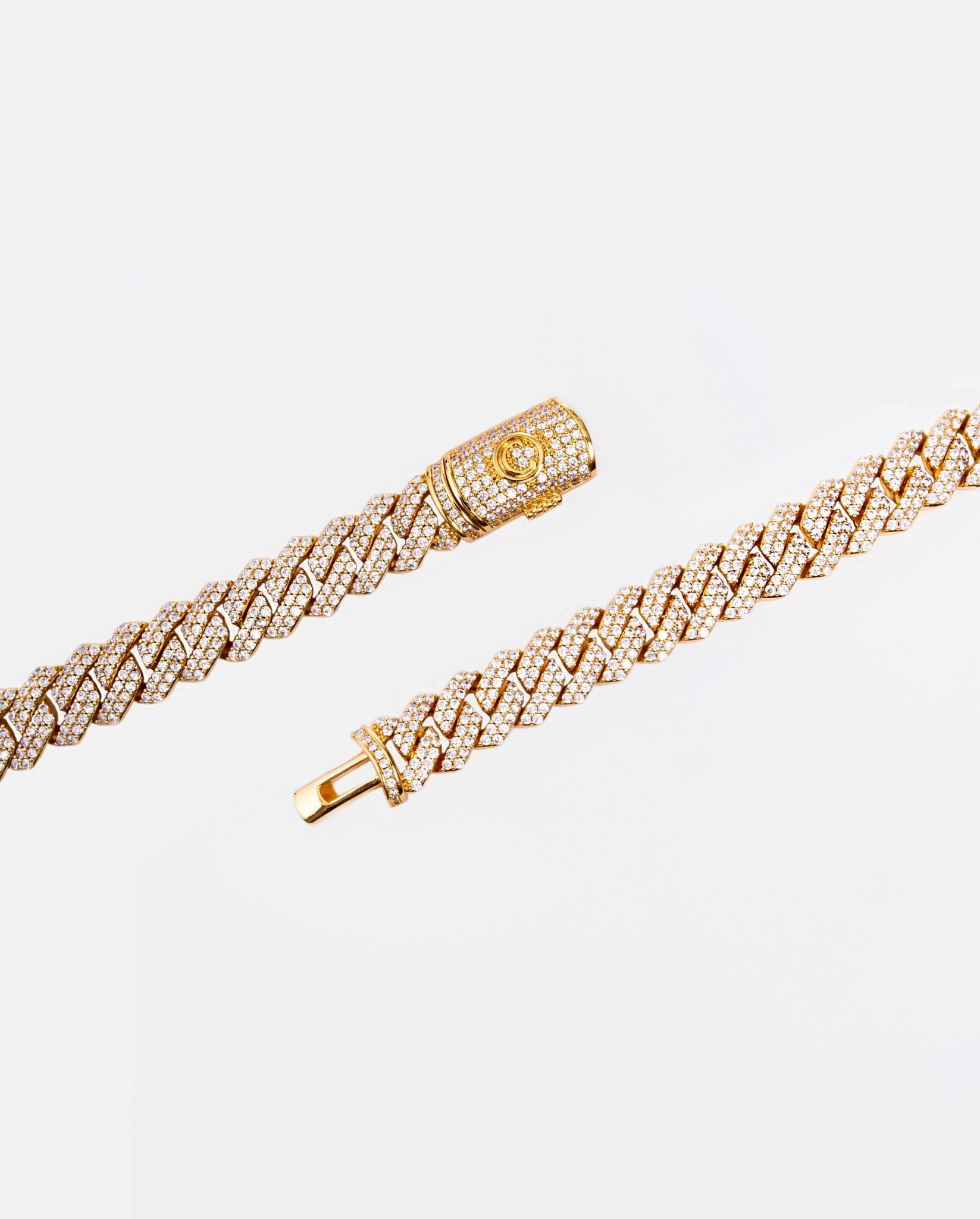 14mm Diamond Prong Link Chain - Gold - Cernucci