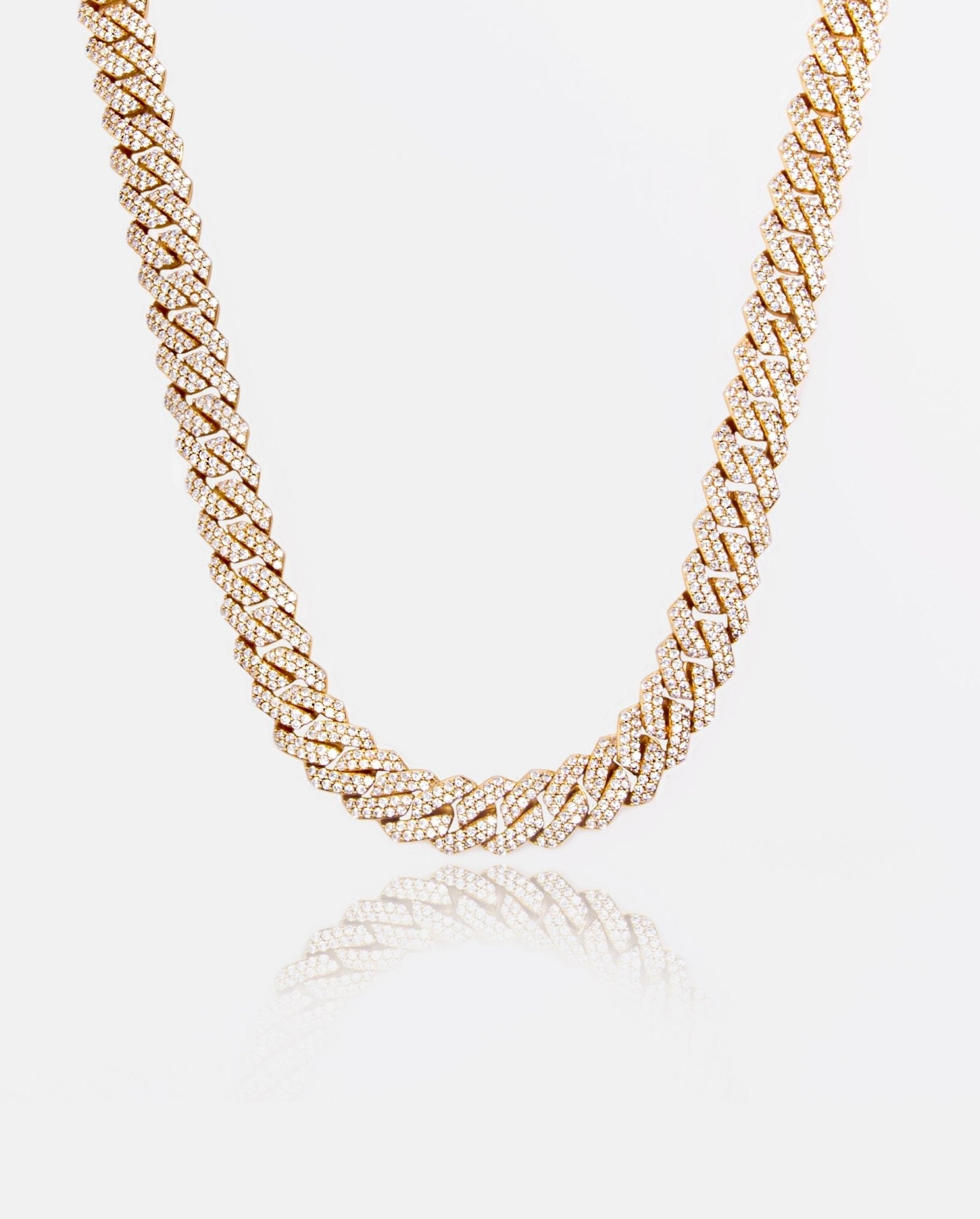 14mm Diamond Prong Link Chain - Gold - Cernucci