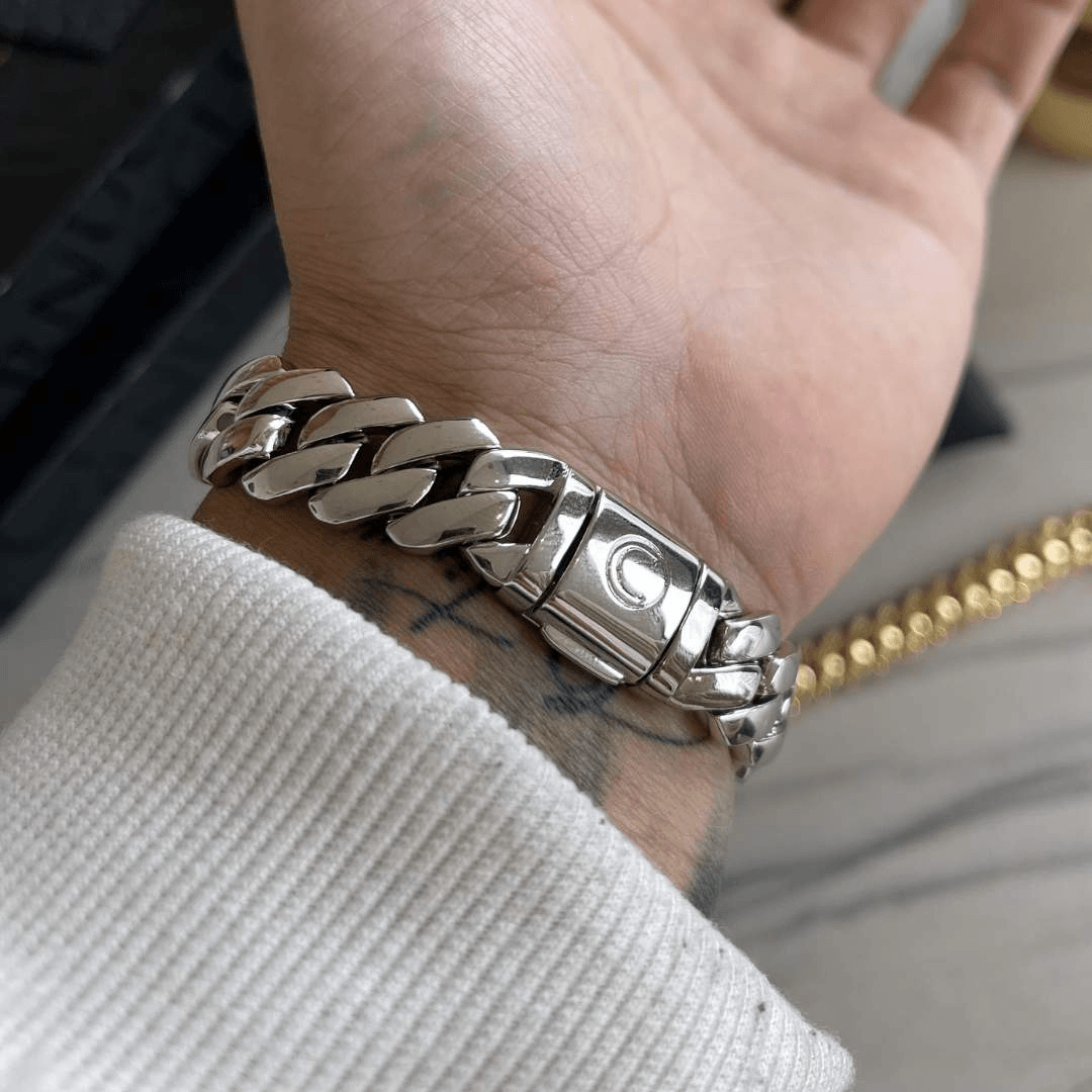 14mm Miami Prong Link Bracelet - White Gold - Cernucci