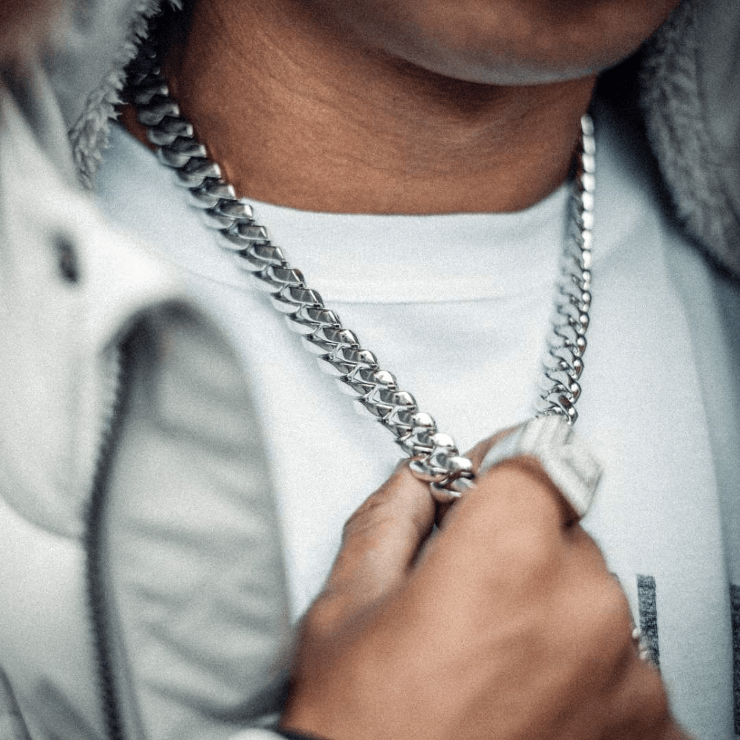 14mm Miami Prong Link Chain - White Gold - Cernucci