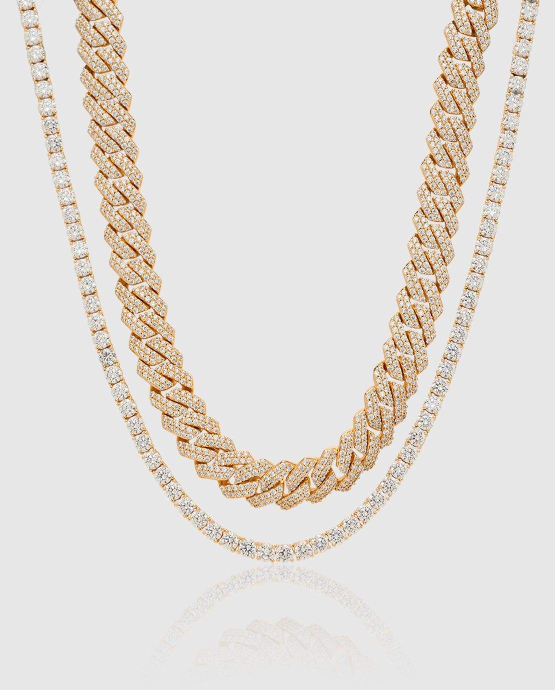 14mm Prong Link + 5mm Tennis Chain Bundle - Gold - Cernucci