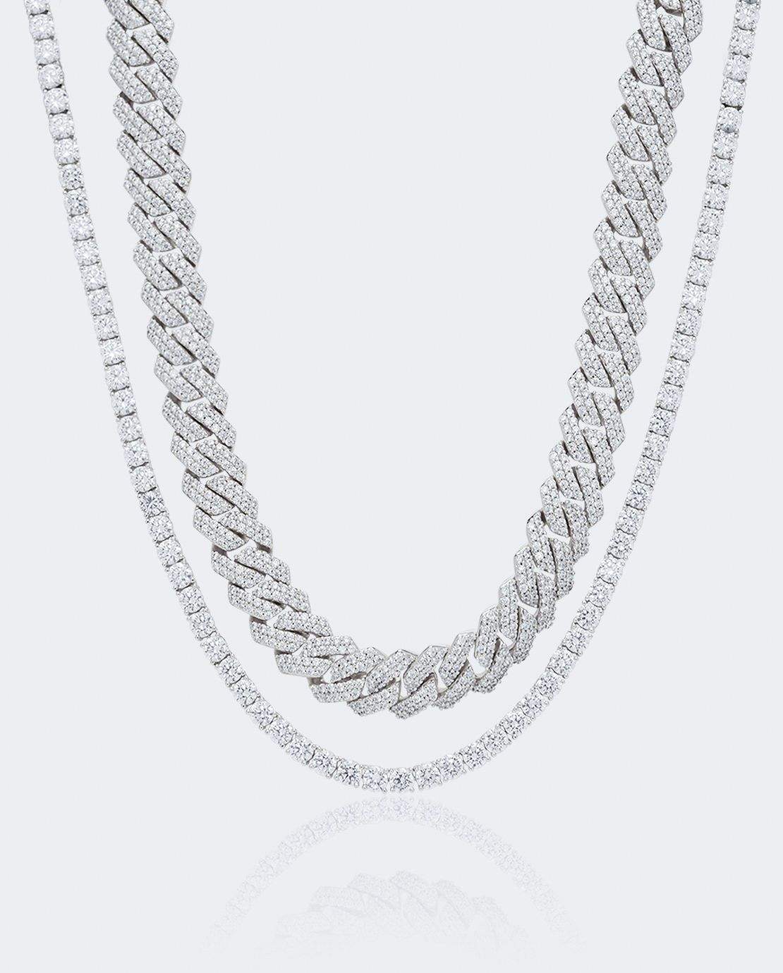 14mm Prong Link + 5mm Tennis Chain Bundle - White Gold - Cernucci