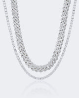 14mm Prong Link + 5mm Tennis Chain Bundle - White Gold - Cernucci