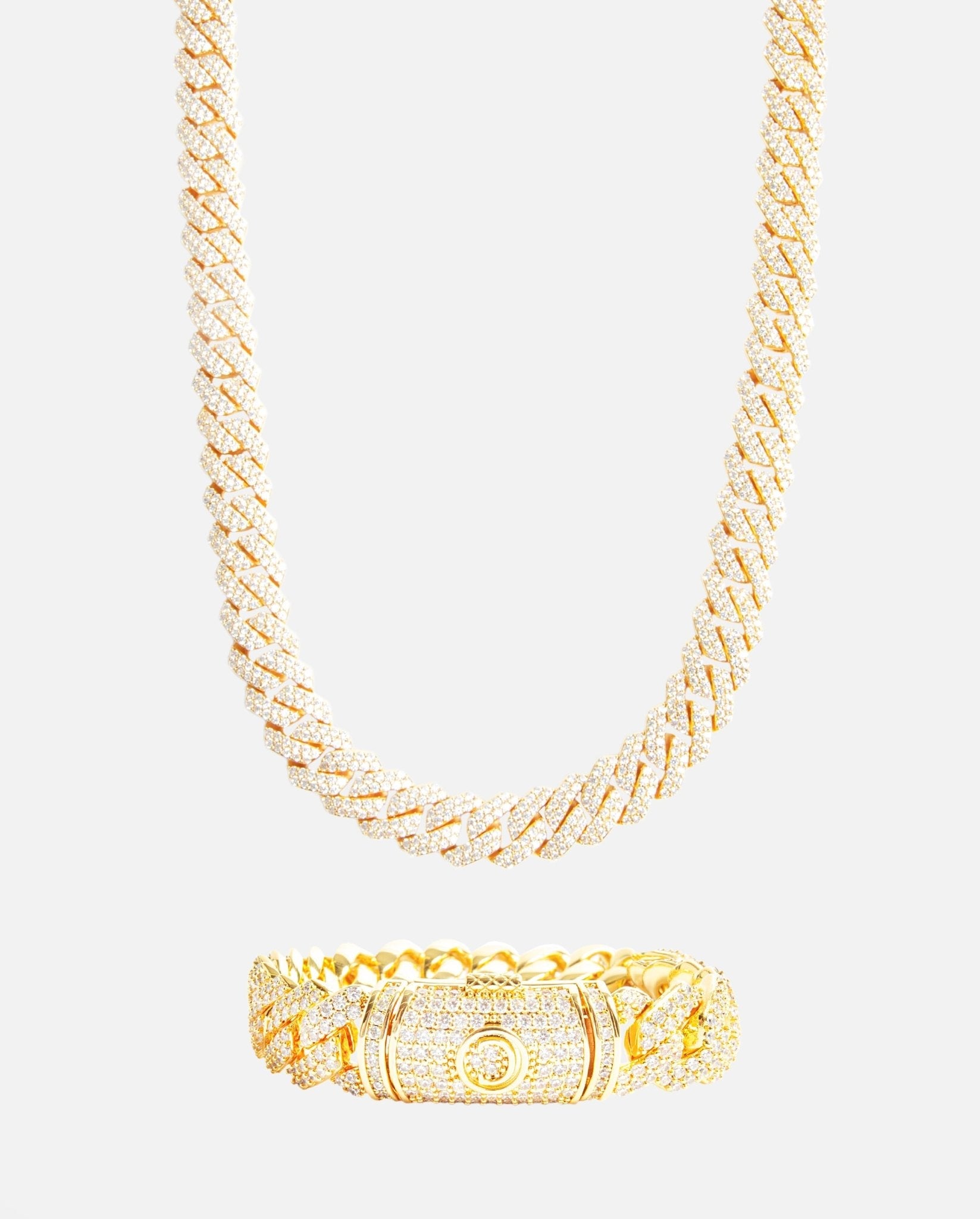 14mm Prong Link Chain + Bracelet Bundle - Gold - Cernucci