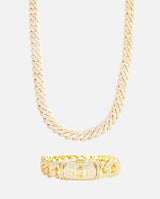 14mm Prong Link Chain + Bracelet Bundle - Gold - Cernucci