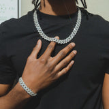14mm Prong Link Chain + Bracelet Bundle - White Gold - Cernucci
