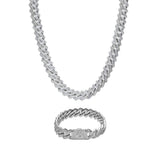 14mm Prong Link Chain + Bracelet Bundle - White Gold - Cernucci