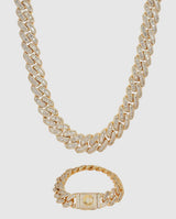 15mm Baguette Cuban Chain + Bracelet - Gold - Cernucci