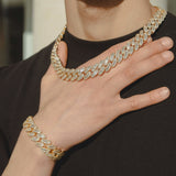 15mm Baguette Cuban Chain + Bracelet - Gold - Cernucci