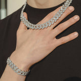 15mm Baguette Cuban Chain + Bracelet - White Gold - Cernucci
