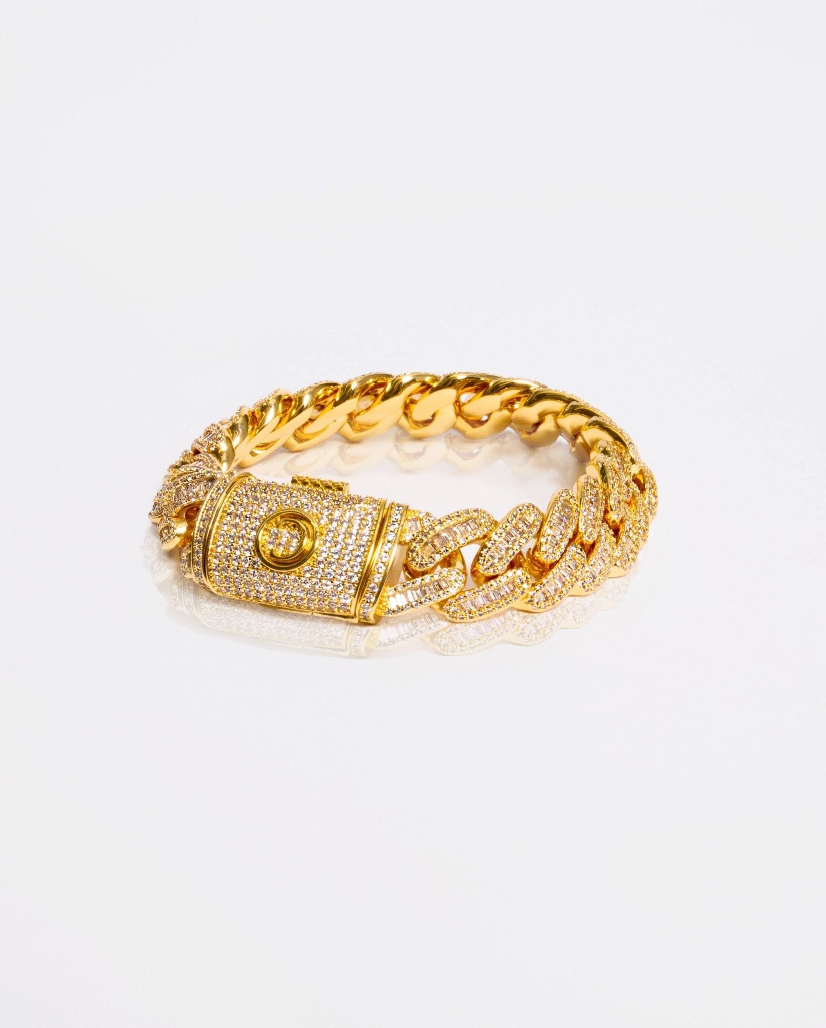 15mm Baguette Cuban Link Bracelet - Gold - Cernucci