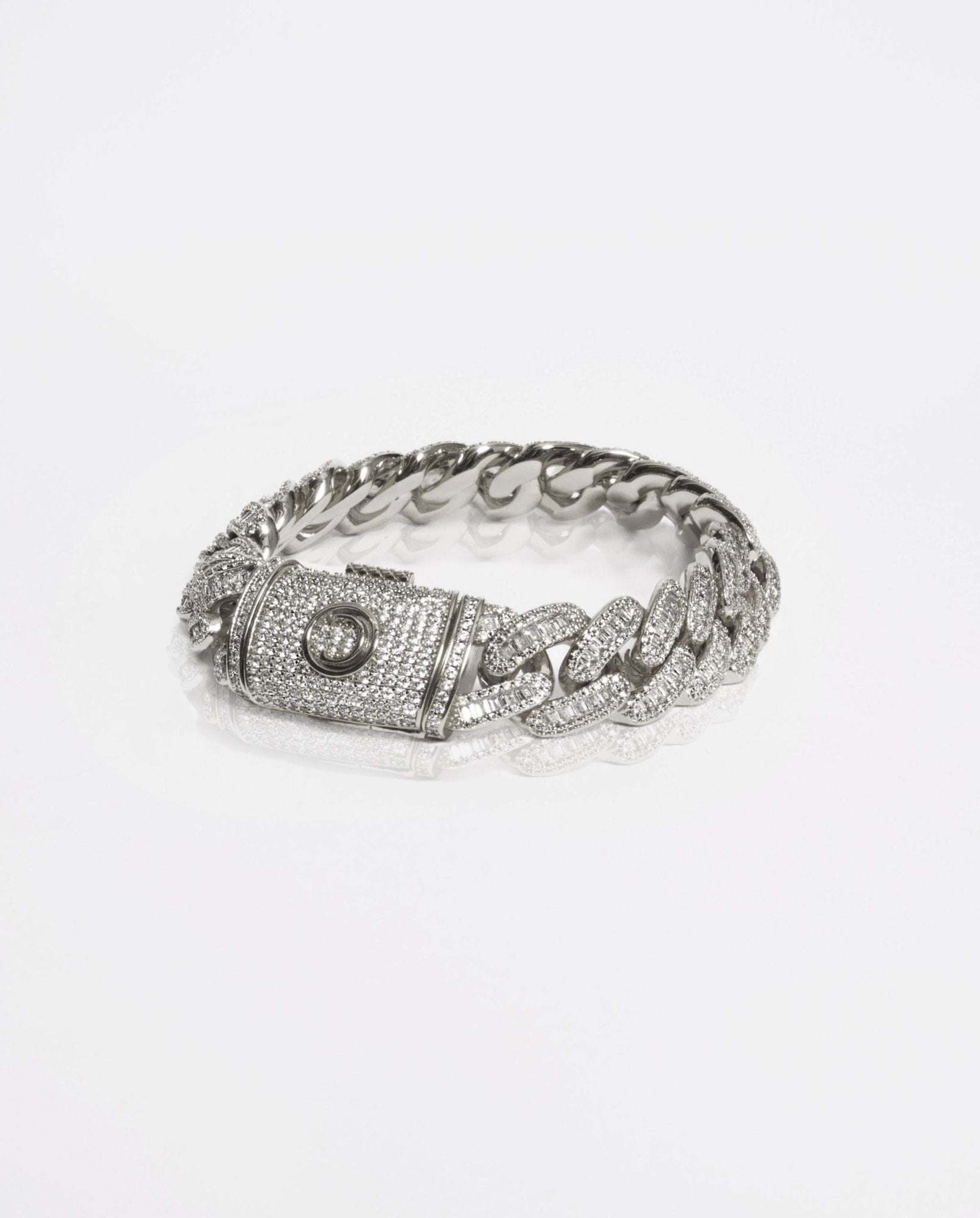 15mm Baguette Cuban Link Bracelet - White Gold - Cernucci