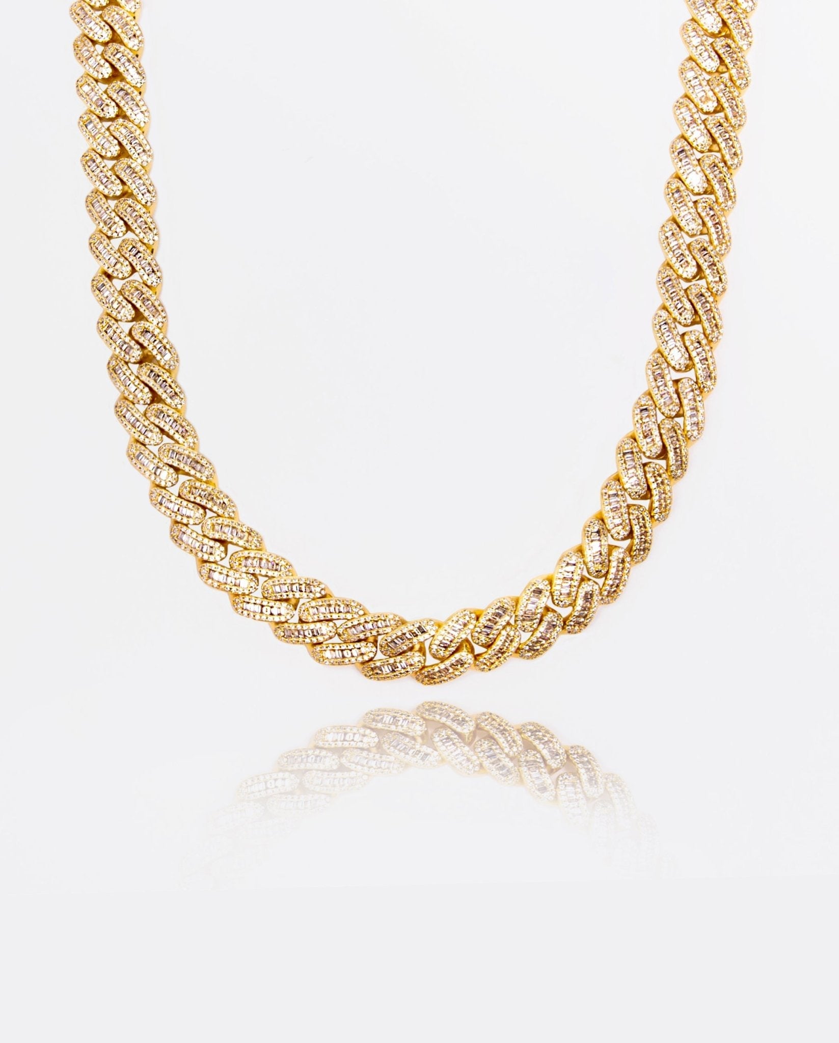 15mm Baguette Cuban Link Chain - Gold - Cernucci