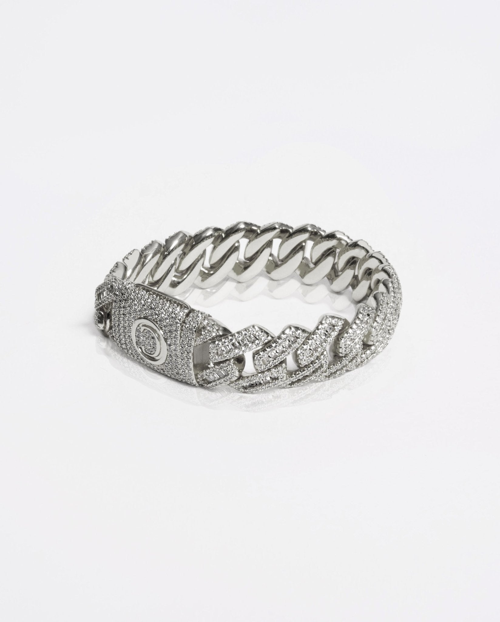 15mm Iced Cuban Link Bracelet - White Gold - Cernucci