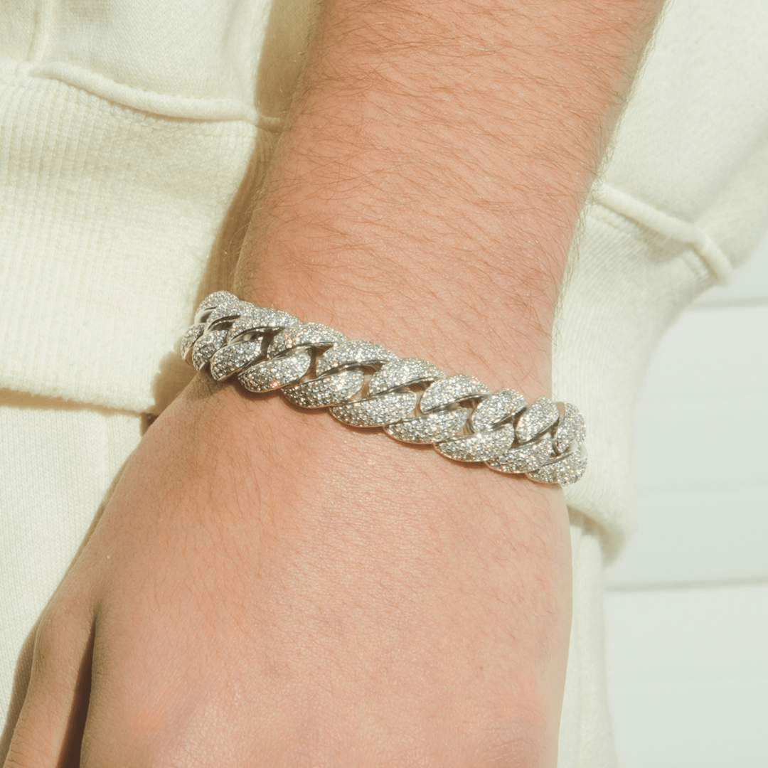 15mm Iced Cuban Link Bracelet - White Gold - Cernucci