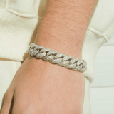 15mm Iced Cuban Link Bracelet - White Gold - Cernucci