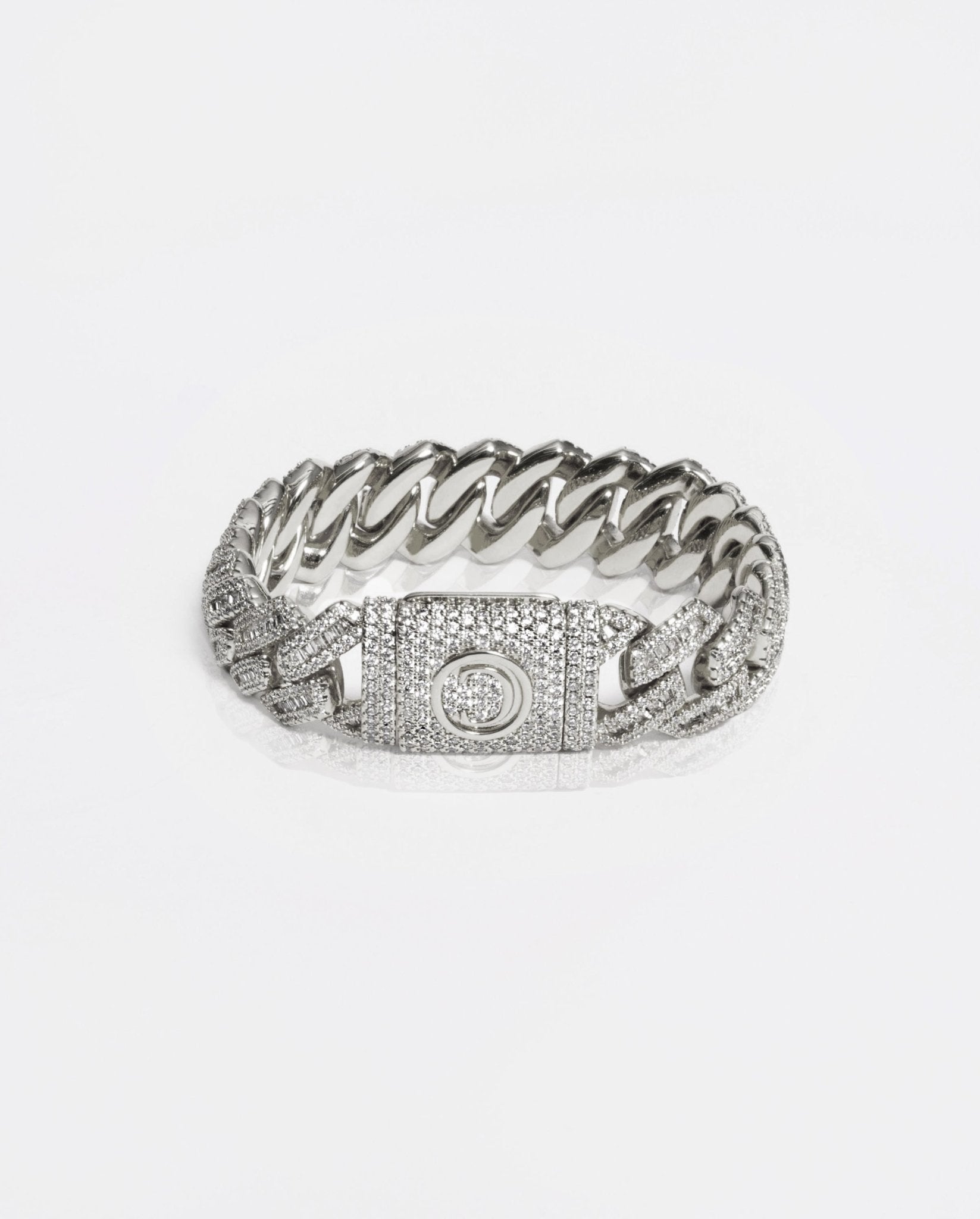 15mm Iced Cuban Link Bracelet - White Gold - Cernucci