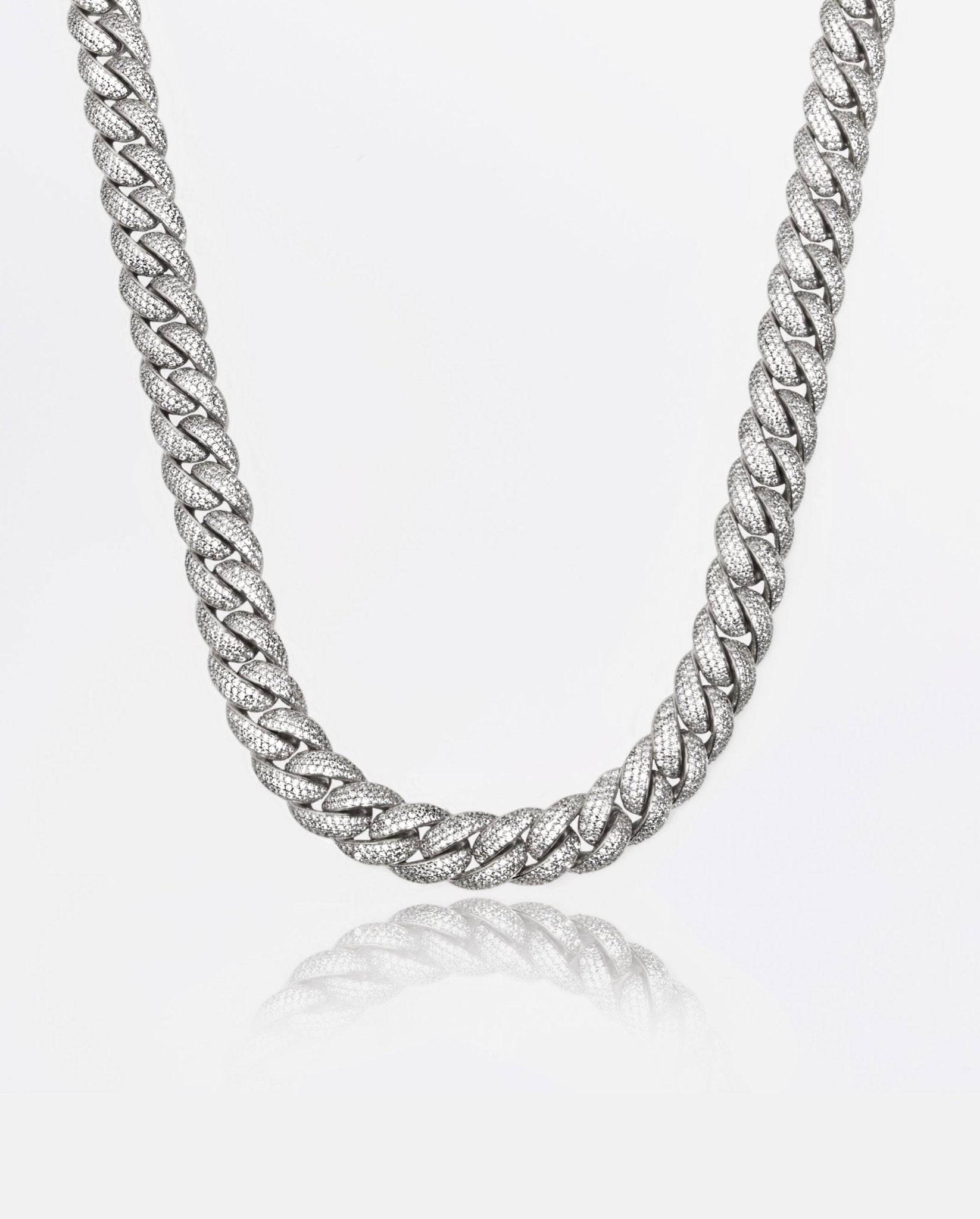 15mm Iced Cuban Link Chain - White Gold - Cernucci