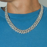 16mm Regular & Baguette Prong Chain - White Gold - Cernucci