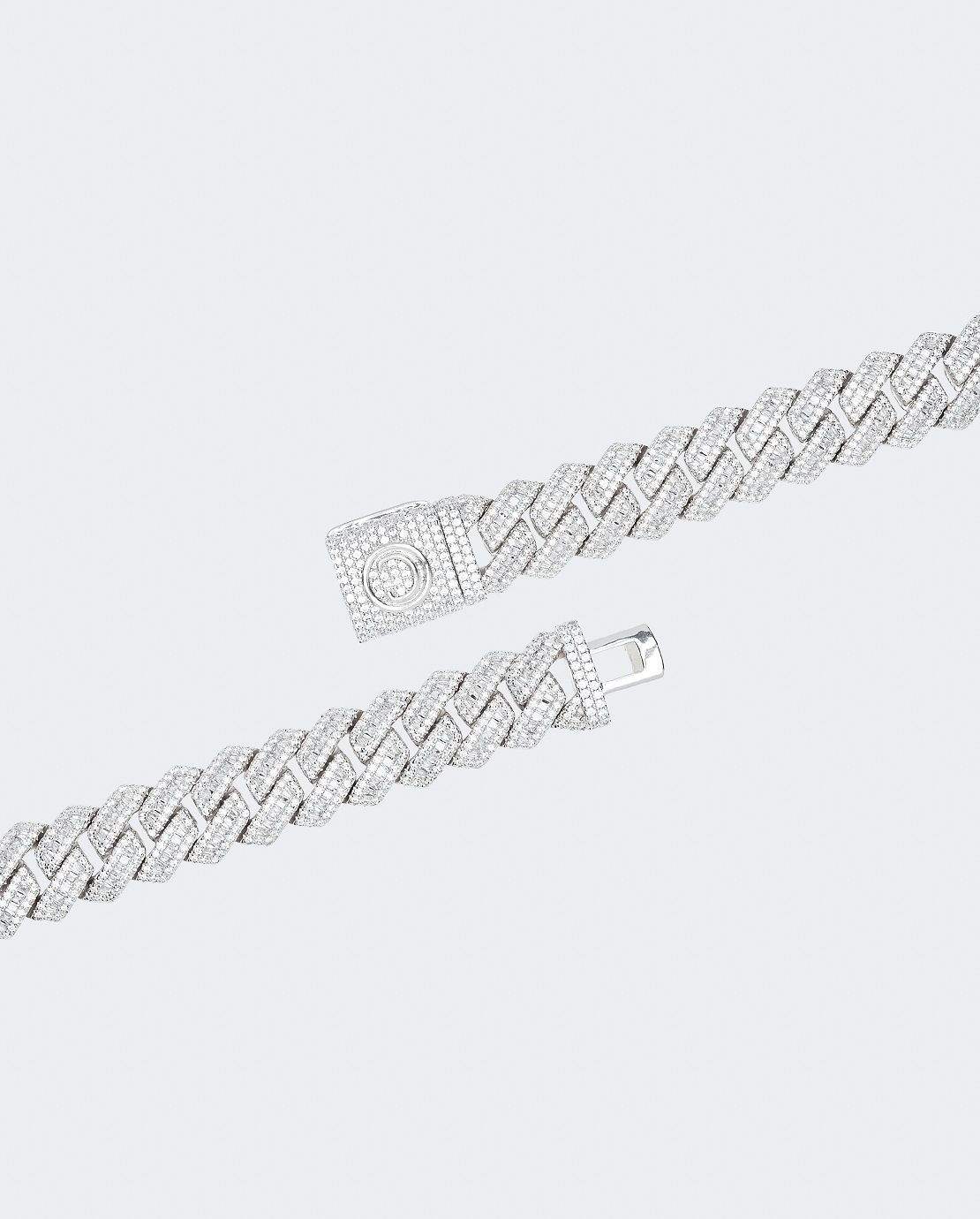 17mm Baguette Prong Link Bracelet - White Gold - Cernucci