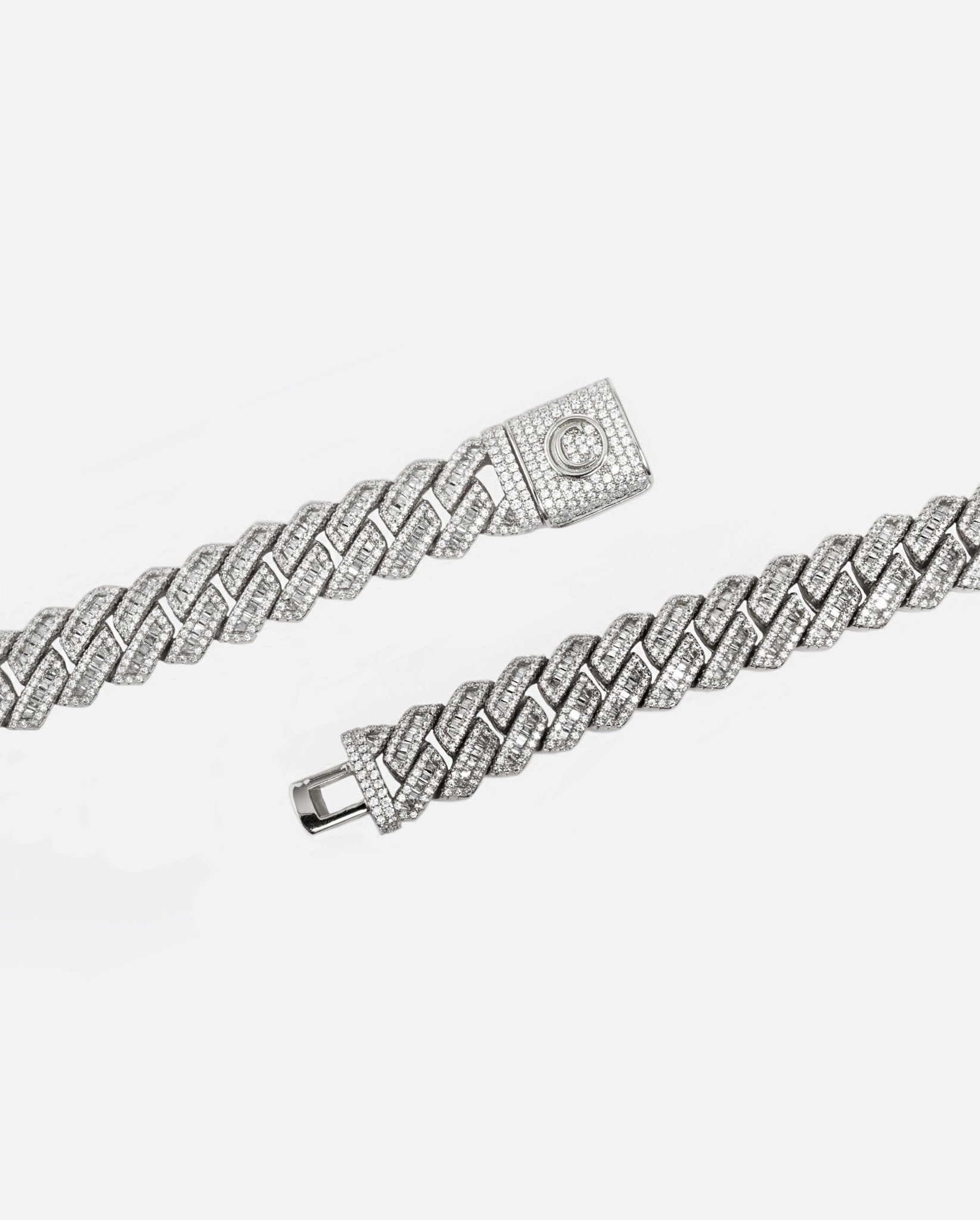 17mm Baguette Prong Link Chain - White Gold - Cernucci