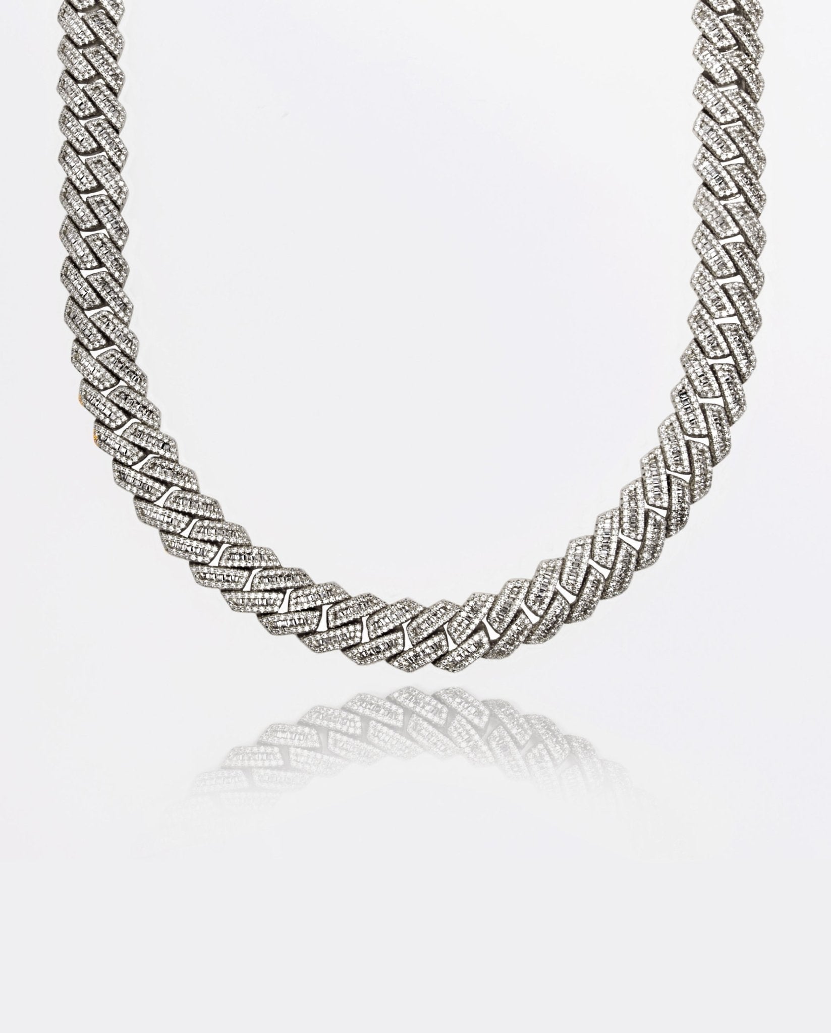 17mm Baguette Prong Link Chain - White Gold - Cernucci