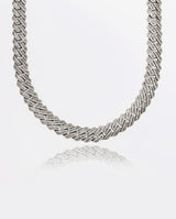 17mm Baguette Prong Link Chain - White Gold - Cernucci